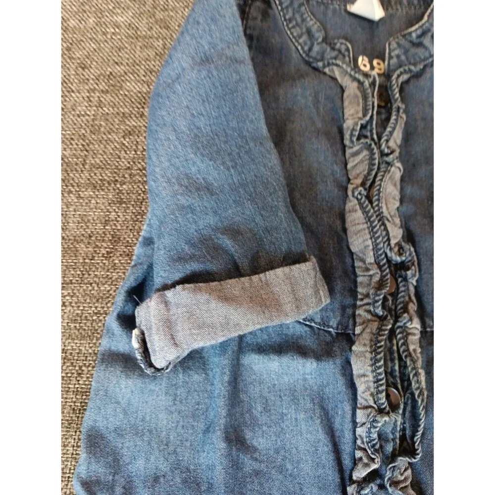 Baby Gap Dress 2T Blue Denim 3/4 Sleeve Ruffles